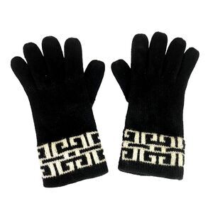 Isotoner Vintage Acrylic Knit Gloves One Size Black Geometric White Design